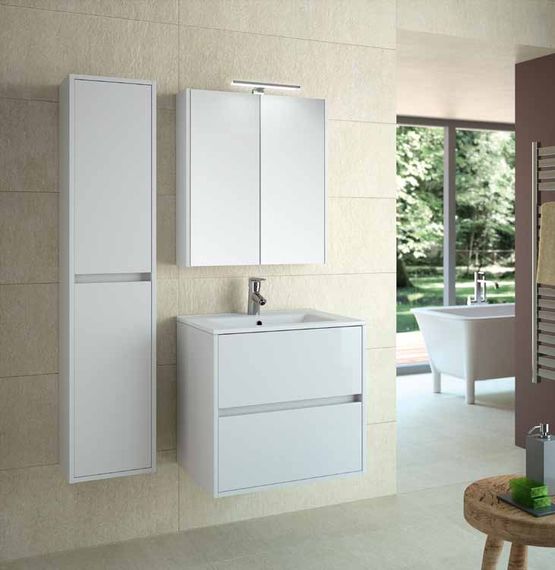  Meuble salle de bain suspendu blanc avec miroir armoire et spot LED | NOJASCHWAN600800  - NEWSANIT
