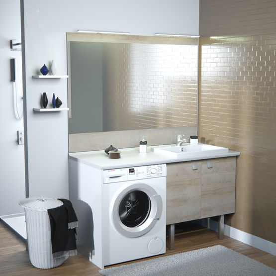  Meuble vasque de salle de bain avec emplacement lave-linge | Concept machine à laver - CHENE VERT