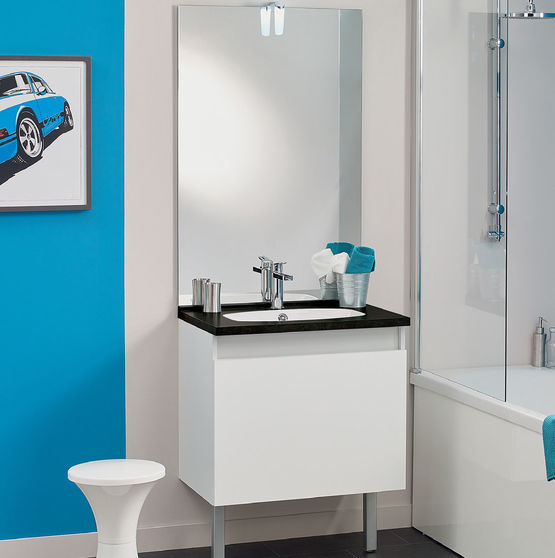 Meuble vasque salle de bain 1 grand tiroir avec miroir et applique LED | TEO 1 Tiroir 