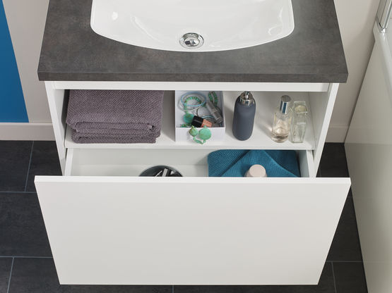  Meuble vasque salle de bain 1 grand tiroir avec miroir et applique LED | TEO 1 Tiroir  - CHENE VERT