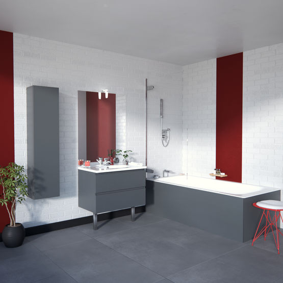  Meuble vasque salle de bain 2 tiroirs avec miroir et applique LED | TEO 2 tiroirs - Meuble vasque pour salle de bain