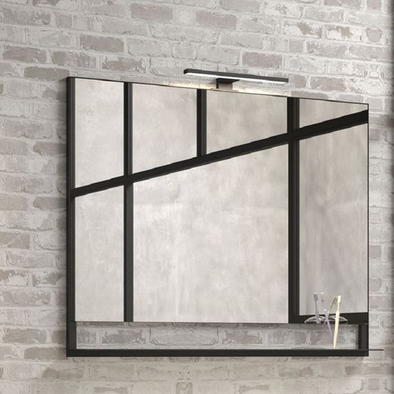 Miroir design au contour noir avec tablette et spot LED | Gamme MINT de DISCAC