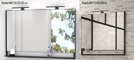  Miroir design au contour noir avec tablette et spot LED | Gamme MINT de DISCAC - Miroirs