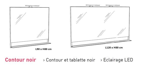 Miroir design au contour noir avec tablette et spot LED | Gamme MINT de DISCAC - produit présenté par NEWSANIT