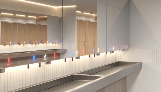 Miroir multifonction HYFLO avec distributeur de savon, robinet et sèche-mains intégrés | Module miroir - produit présenté par SUPRATECH