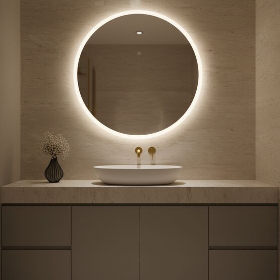 Miroir rond de salle de bain LED IP 44, premium, avec ou sans cadre | AURA