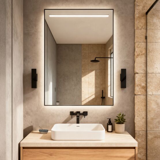 Miroir rectangulaire et carré LED IP 44 pour salle de bain, premium, avec ou sans cadre | HORIZON