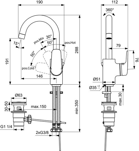  Mitigeur lavabo bec tube Okyris C3 | Okyris D0572AA - Mitigeur monocommande