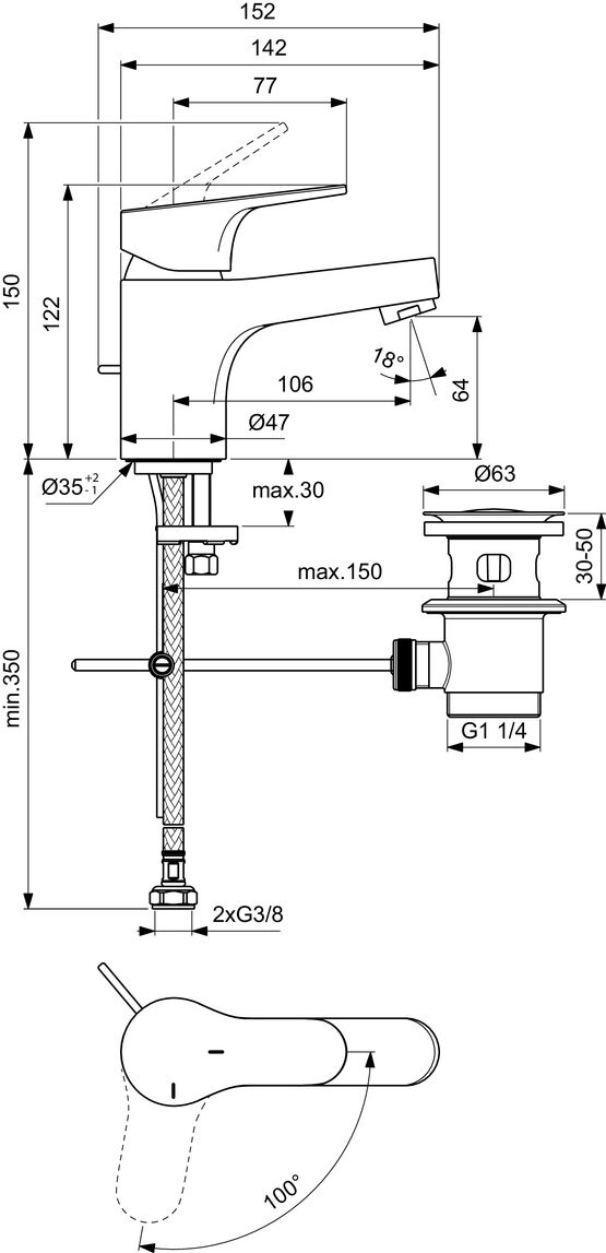 Mitigeur lavabo mono-trou Ch3 vidage métal | Olyos D2492AA - produit présenté par PORCHER