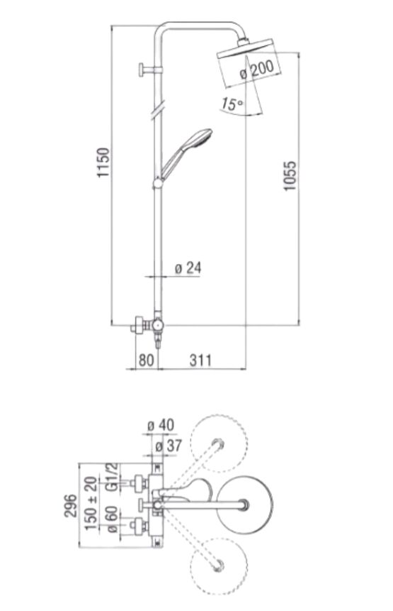  Mitigeur thermostatique de douche avec kit et ciel de pluie | 23930 - AKW MEDICARE
