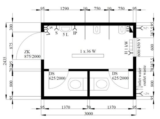  Module sanitaire raccordable 10&#039; (3x2,438m)  2xWC + 2xLavabos + 2xUrinoirs - EUROPBOX CONTAINERHANDEL GMBH