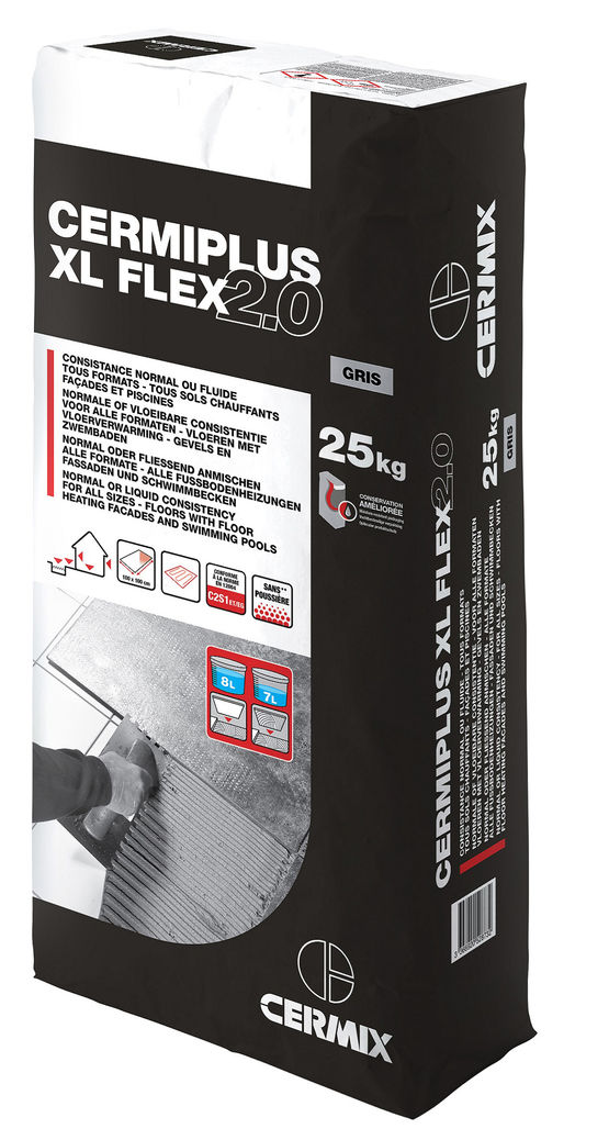 Mortier colle amélioré à haute déformabilité - gâchage normal ou fluide | Cermiplus XL Flex 2.0