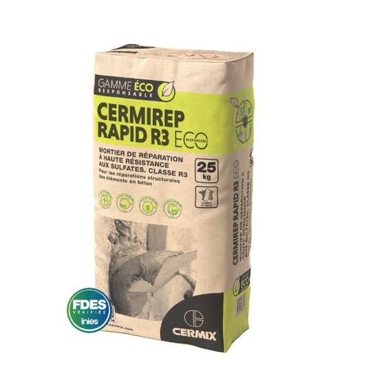 Mortier de réparation fibré, clair, à prise rapide - Classe R3 | CERMIREP RAPID R3 ECO