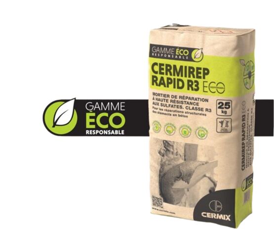  Mortier de réparation fibré, clair, à prise rapide - Classe R3 | CERMIREP RAPID R3 ECO - CERMIX