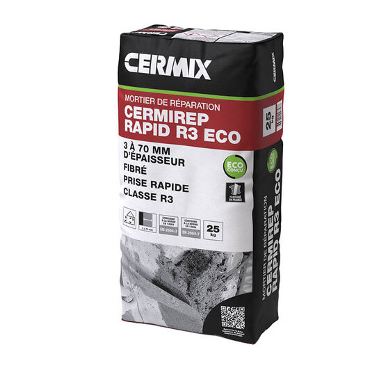 Mortier de réparation fibré, clair, à prise rapide - Classe R3 | CERMIREP RAPID R3 ECO - produit présenté par CERMIX