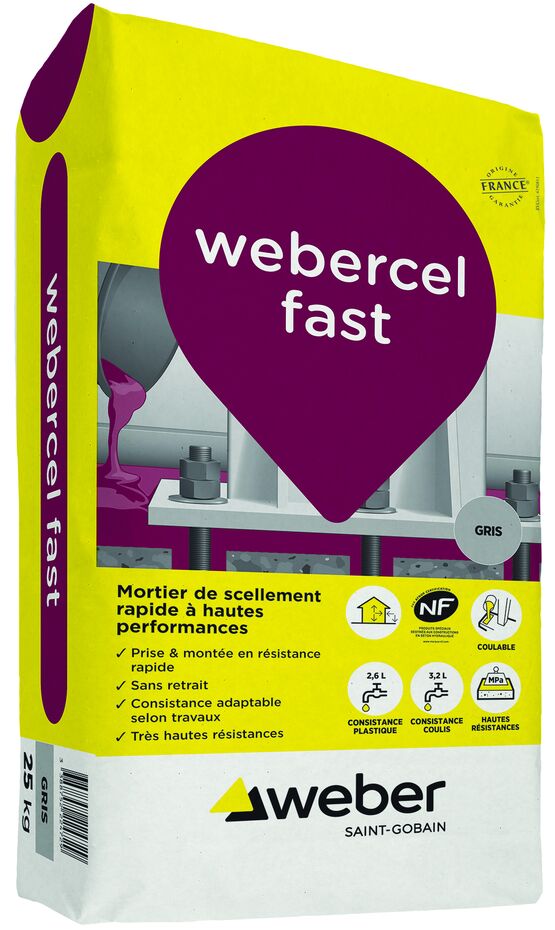 Mortier de scellement et clavetage à prise rapide en murs et planchers | Webercel Fast
