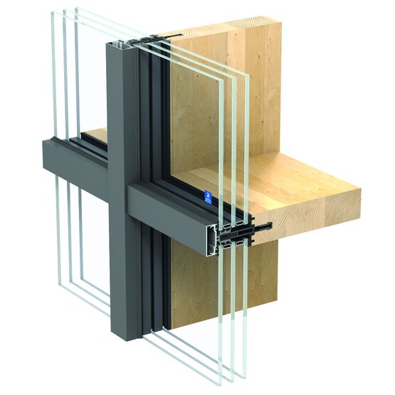 Mur ou cloison rideau mixte bois-aluminium en kit préusinés et préassemblés | TimberWall 50