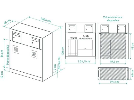  Muret technique double boite aux lettres face habillage coffret électricité gaz CIBE | MTF 110 BAL2  - MURET TECHNIQUE