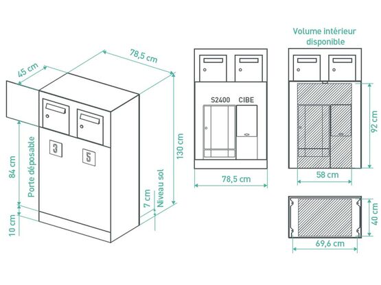  Muret technique type 80 avec double boite aux lettres face et coffret électricité gaz | MTF 80 BAL2  - MURET TECHNIQUE