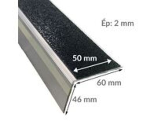  NEZ DE MARCHE ALU LARGE AVEC REPERAGE PHOTOLUMINESCENT 60MM X 46MM ANTI 50 MM L.3000 mm | WATTELEZ  - Nez de marche