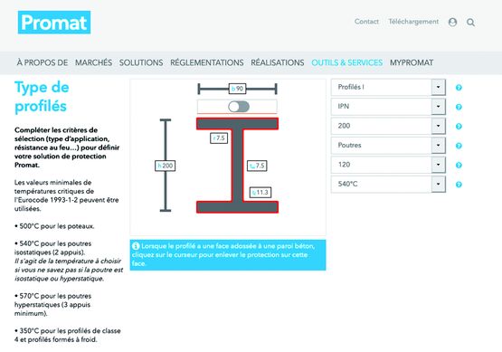 Outil de sélection de protection incendie pour structure acier | Promaselect