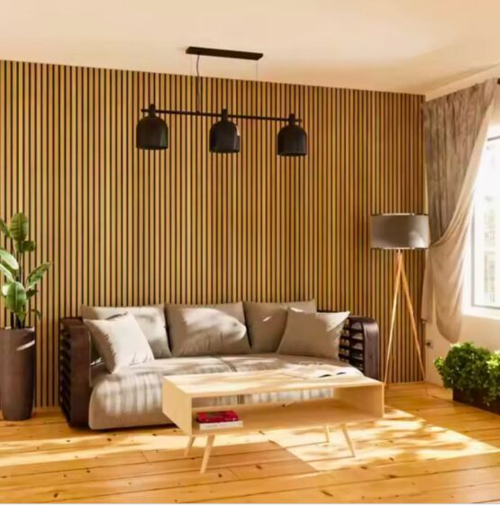 Panneau acoustique mural | Lot de 2 panneaux en tasseaux bois finition chêne blanc - produit présenté par MANDARIN & CO