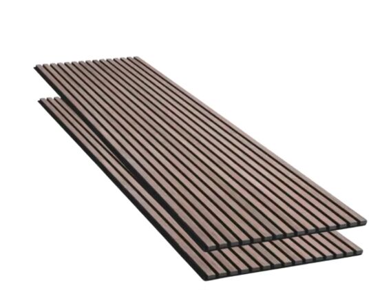 Panneau acoustique mural | Lot de 2 panneaux en tasseaux bois finition noyer sur fond noir