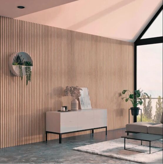  Panneau acoustique mural | Lot de 2 panneaux en tasseaux bois finition noyer sur fond noir - Panneaux muraux et absorbeurs acoustiques