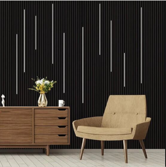  Panneau acoustique mural | Lot de 2 panneaux en tasseaux bois noir sur fond noir - MANDARIN & CO