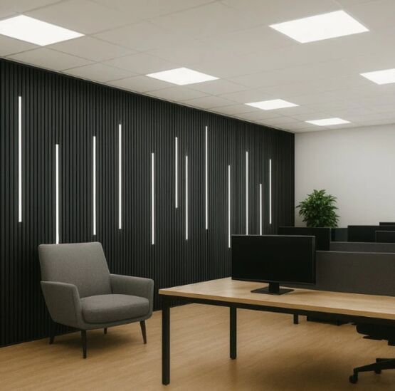  Panneau acoustique mural | Lot de 2 panneaux en tasseaux bois noir sur fond noir - Panneaux muraux et absorbeurs acoustiques