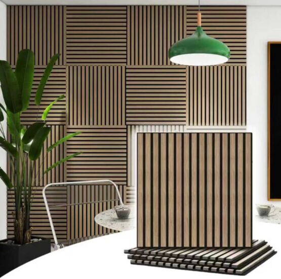 Panneau acoustique mural | Pack de 2 panneaux acoustiques bois finition noyer sur fond noir