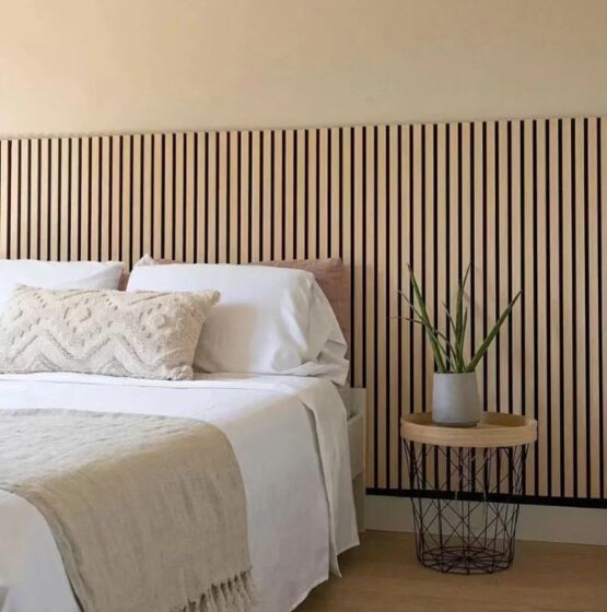  Panneau acoustique mural | Pack de 2 panneaux acoustiques bois finition noyer sur fond noir - MANDARIN & CO