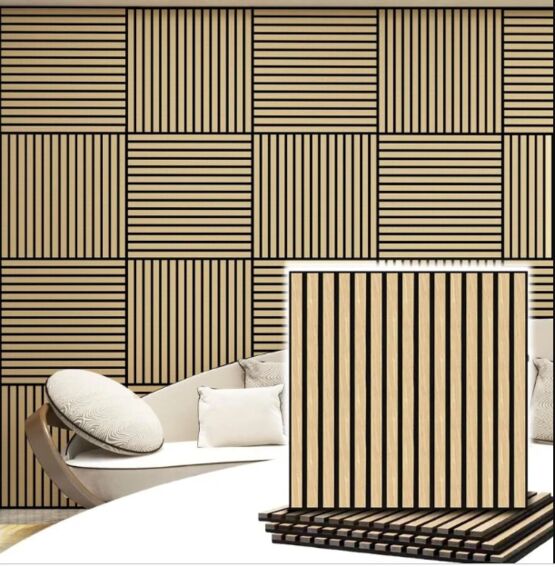 Panneau acoustique mural | Pack de 2 panneaux en tasseaux bois chêne blanc sur fond noir