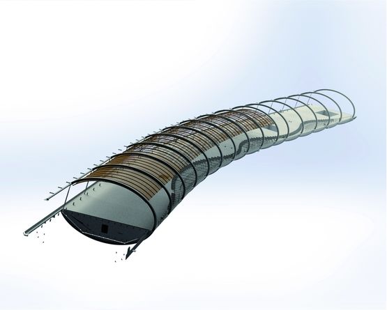  Panneaux courbes en lames de chêne massif à claire-voie | Linea courbe - Plafonds suspendus en bois et dérivés