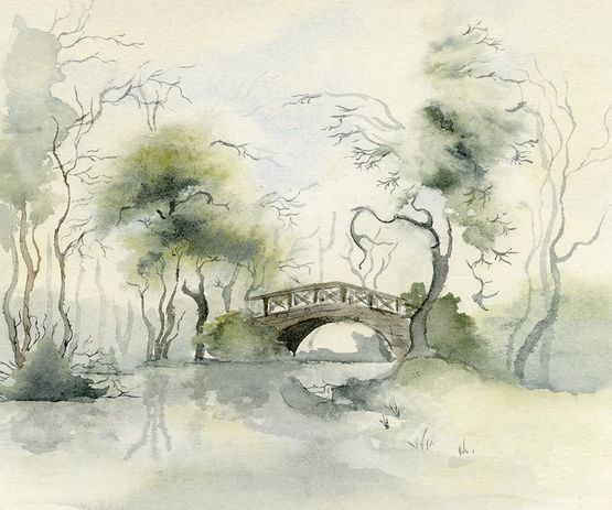  Papier peint panoramique Le petit pont de bois - AQ174 - Papiers peints et papiers peints vinyles