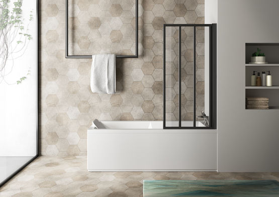Pare baignoire pivotant verre clair 3 mm barrettes verticales en aluminium | LOFT - ATELIER DU BAIN
