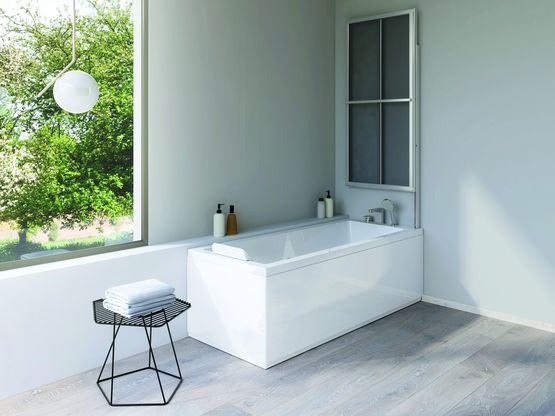 Pare baignoire verre clair 3 mm 2 volets pliants et relevables | BETA SECURE - Pare baignoire pivotant, coulissant ou relevable