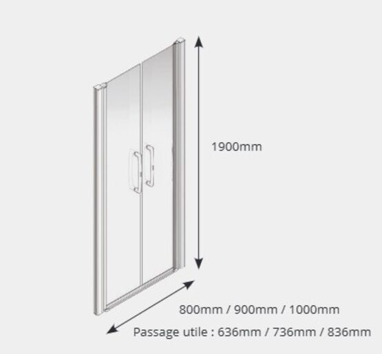  Paroi de douche avec double porte battante en verre transparent Sécurit | Larenco Saloon - Parois de douche avec porte battante