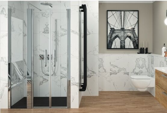 Paroi de douche avec double porte battante en verre transparent Sécurit | Larenco Saloon - produit présenté par AKW MEDICARE