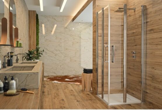 Paroi de douche avec porte pivotante et pliante pour pose en angle | Larenco - AKW MEDICARE