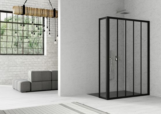  Paroi de douche fixe verre clair 4 mm et barrettes alu verticales | LOFT Classic - Paroi de douche fixe