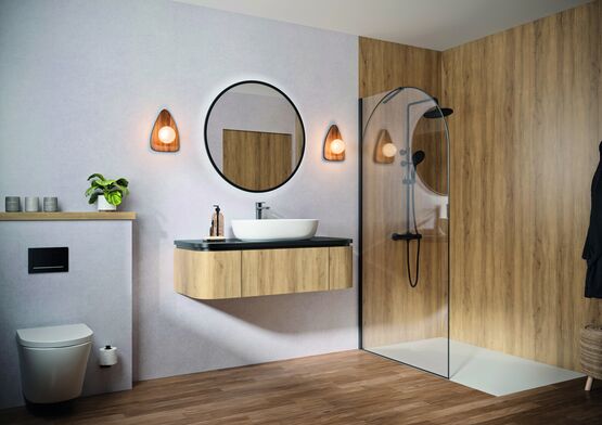  Paroi de douche vitrée anticalcaire droite ou cintrée en quatre largeurs | Walk-in Solo Arkade - KINEDO BALNÉO DOUCHE