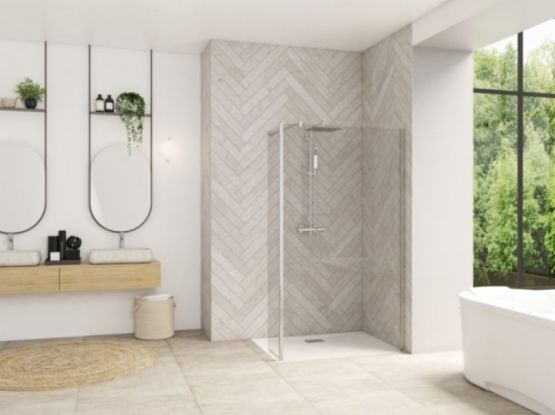 Paroi simple pour un espace douche ouvert avec volet pivotant à 180° | SMART DESIGNE DUO - KING D'EAU