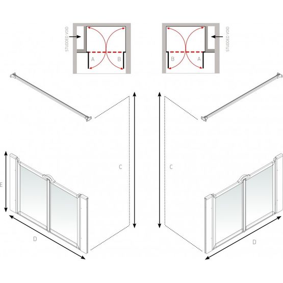  Parois de douche pivotantes 2 panneaux en niche | Access Option-M - 92108N - Parois de douche avec porte battante