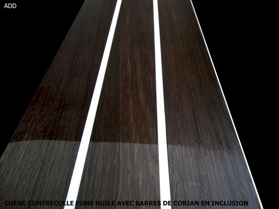 Parquet contrecollé chêne avec inclusion de barre de corian | ADD - ARCHITECTURE DESIGN DECORATION ADD