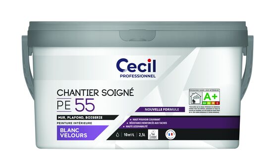  Peinture de finition blanche à haut pouvoir couvrant sur chantier exigeants | Cecil pro PE 55 - GROUPE V33