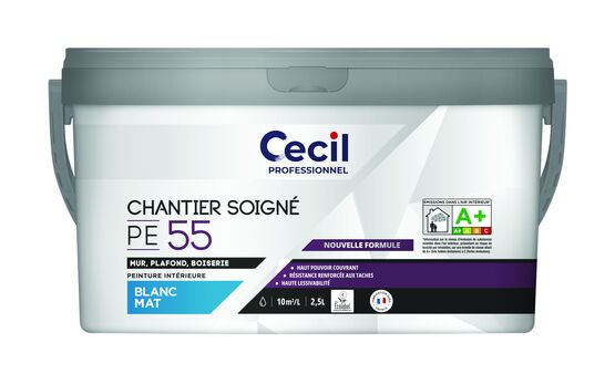  Peinture de finition blanche à haut pouvoir couvrant sur chantier exigeants | Cecil pro PE 55 - Peinture blanche