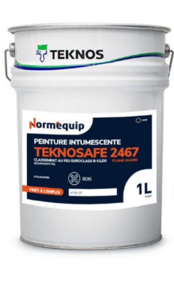  Peinture intumescente bois M1 - Noir - Teknos Teknosafe 2467 - NORMEQUIP