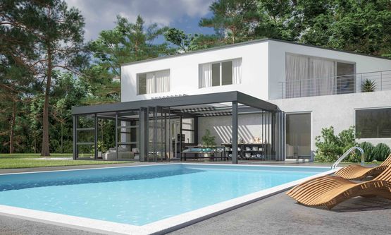  Pergola avec extension d&#039;habitation à toit plat | Espacium - Pergolas