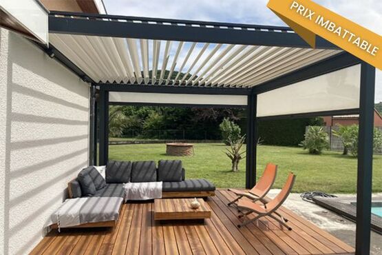  Pergola bioclimatique | Modèle sur mesure avec options de fermeture et commande à distance - MGK MENUISERIE
